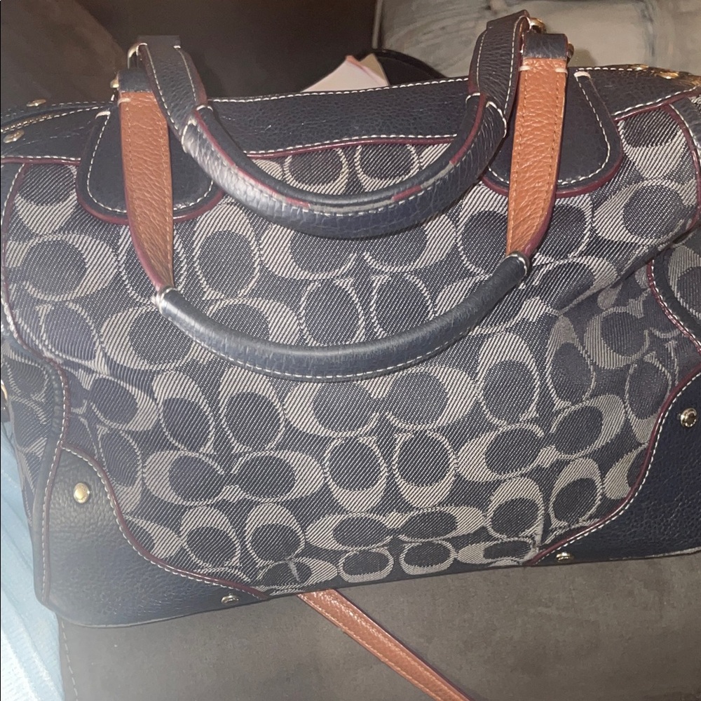 Coach Mickie Satchel  Signature C Denim and Leather Trim GUC